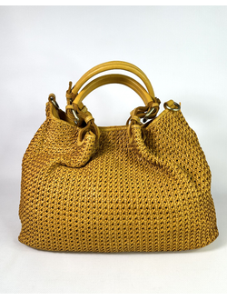 Женская плетеная сумка из натуральной винтажной кожи Vera Pelle желтого цвета. Арт. 025891