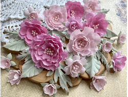 Набор цветов из ткани пионы, цвет розовый