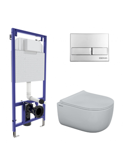 Комплект BERGES: инсталляция NOVUM 525, кнопка L3 хром глянец, унитаз EGO Rimless, сиденье дюропласт  Toma Slim SO, микролифт, быстросъёмное