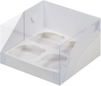 Коробка для 4 капкейков с пластиковой крышкой (белая), 160*160*100мм