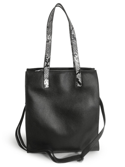 (АРТИКУЛ: 10117/2/5) СУМКА ЖЕНСКАЯ, БОЛЬШАЯ, НАТУРАЛЬНАЯ КОЖА, ЧЕРНАЯ,  ЧЕРНО-БЕЖЕВЫЕ "ПИТОН" РУЧКИ ЧЕРЕЗ ПЛЕЧО