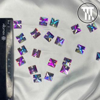 Стразы пришивные Квадрат, Crystal  AB, р-р 12 мм