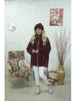 Меховая куртка цвет Бордовый модель 111