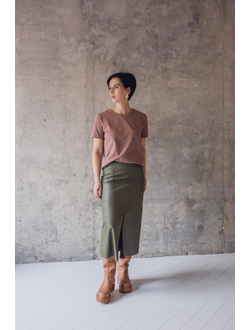 ЮБКА миди из экокожи (олива)