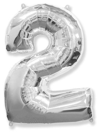 Воздушный шар фольгированный "Цифра 2. Серебро"  (Испания) 102 см.