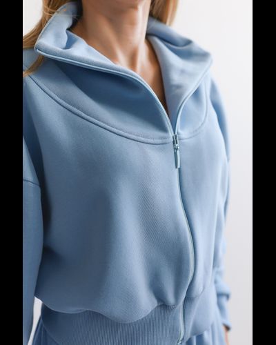 Куртка на молнии хлопковый велюр укороченная (небесный)