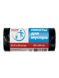 Мешки для мусора 35 л, черные, в рулоне 50 шт., ПНД, 6,2 мкм, 50х60 см, PACLAN "Professional", 40303