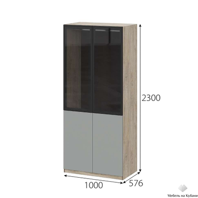 Этна шкаф Ш 57*100 Дуб эндгрей/Софт грей со стеклом