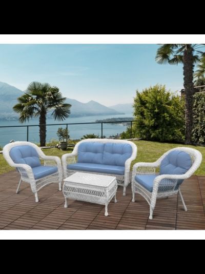 Комплект плетеной мебели LV520 White/Blue из искусственного ротанга