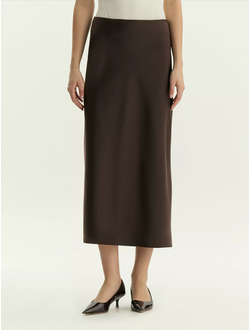 Юбка а-силуэта в бельевом стиле (коричневый)