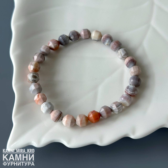 Браслет "Розовый агат Ботсвана" агат бежево-розовый с серыми и оранжевыми оттенками, форма бусин фонарик 6,8-7,2 мм, цена за штуку