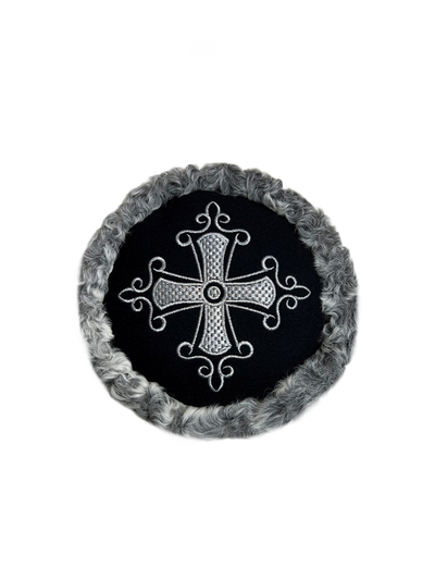 Кубанка из Серого каракуля 10см - Крест серебряный