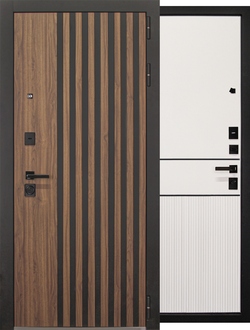 Входная металлическая дверь «Мидас» орех пекан шоколад / эмалит белый