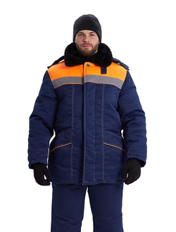 Костюм зимний &quot;ВЬЮГА&quot; куртка/полукомб. цвет: т.синий/оранжевый
