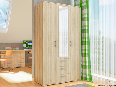 Шон-12 Шкаф распашной с зеркалом 2100х1200х540 Сонома