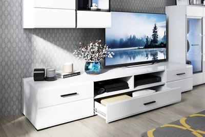 Тумба ТВ Йорк 2д 1ящ, белый, белый глянец