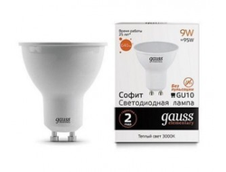 Лампа светодиодная Gauss Elementary GU10 9W(640lm) 3000K 2K 57х50 матовая, пластик/алюм. 13619