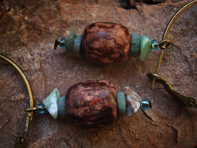 Бохо-серьги на кольцах "Моховый бор"