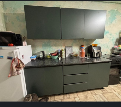 Кухня МРКГ 17/ Кухня Челси 2,0м Компоновка №2 (Изумрудный, Графит (Каст.тем.) (МР)