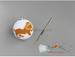Ёлочный шар "Зодиак" - 6см - Набор для вязания крючком с бисером от Ирины Рудевич - ЛЕВ (БЕЛЫЙ)