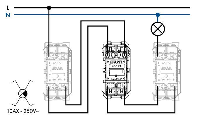 Как подключить перекрестный переключатель с подсветкой Efapel Quadro 45