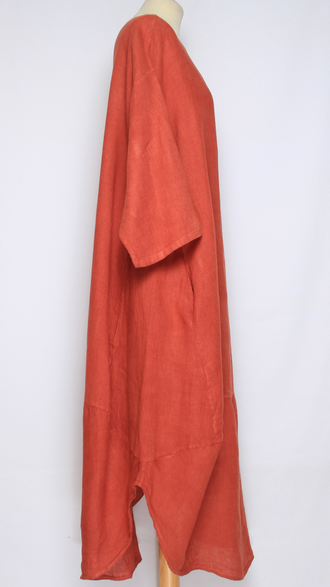 ПЛАТЬЕ БОХО ЛЬНЯНОЕ "ТЮЛЬПАН РАЗРЕЗЫ" красное, оранжевое, розовое, терракотовое, св.коричневое, электрик до р.54