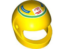 Minifigure, Headgear Helmet Motorcycle Standard with Red and White Senna Logo and Blue Panels in Green Circle Pattern, Yellow (2446pb50 6475064)
