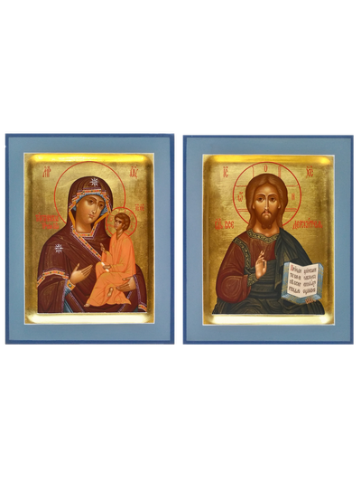 Венчальная пара. Образ Спасителя. Образ Пресвятой Божией Матери “Тихвинская”. Рукописные венчальные.