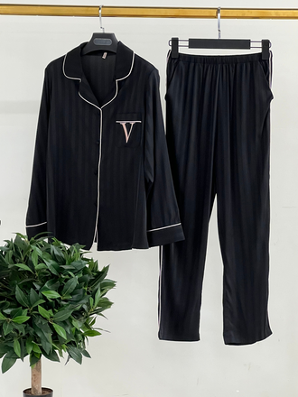 Пижама в полоску Виктория Сикрет черная 46-48