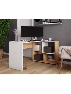 СКМУ-4 компьютерный стол угловой Белый с тиснением/Дуб Крафт Золотой