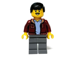 Man, Dark Red Jacket with Bright Light Blue Shirt, Dark Bluish Gray Legs, Black Male Hair, Moustache, n/a (hol271)