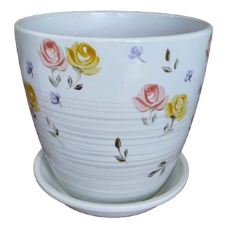 Белый с цветочным рисунком горшок из керамики для растений диаметр 21 см