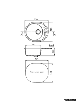 Мойка из искусственного мрамора MIXLINE ML-GM17 мал. овальная с крылом, 465*570мм