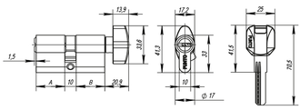 Цилиндровый Punto (Пунто) механизм с вертушкой Z402/60 mm (25+10+25) PB латунь 5 кл.