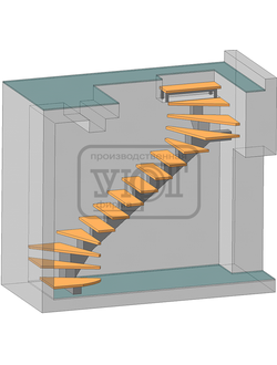 лестница центральный косоур (с поворотными ступенями)