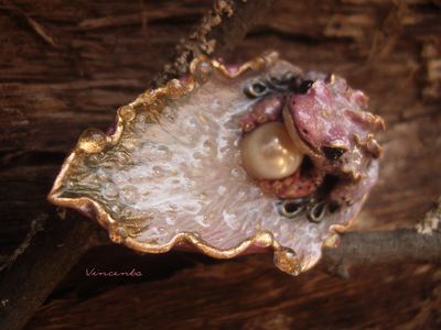 "Жемчужница Авроры", волшебная брошь с лягушкой