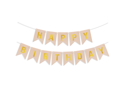 Гирлянда флажки Happy Birthday, бежевый, золото, 500 см