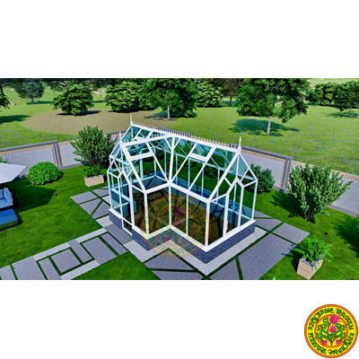 Базовая комплектация теплицы в английском стиле с холлом из стекала и алюминия ГОТИКА АРТ 6000 х 2500 мм