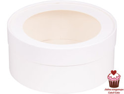 Коробка шляпная КРУГЛАЯ БЕЛАЯ с окном, диаметр 20см h7см