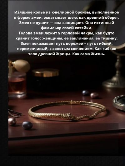 Колье "Змея ворожея", выполненное в форме змеи, цвет золотой.