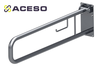 Поручень настенный откидной для унитаза,  с держателем для бумаги  800*84*220, с фиксатором к стене