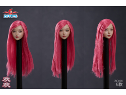 Женская голова (скульпт) с длинными розовыми волосами и подвижными глазами - 1/6 scale beautiful women with head carving and joy (ZC008E) - Z6TOYS