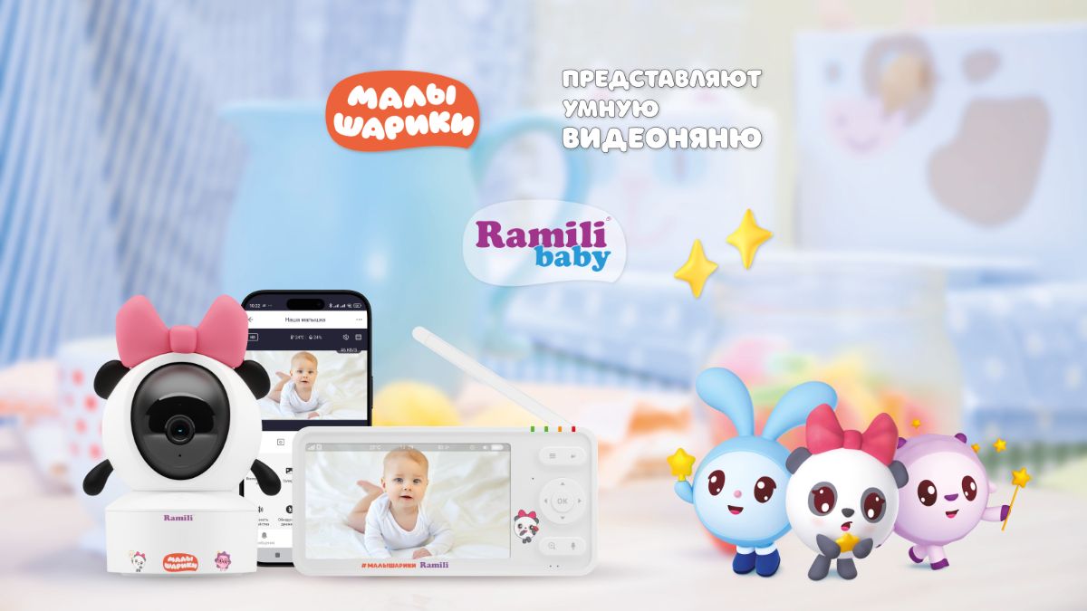 WiFi Видеоняня Ramili Baby RV700PANDA Пандочка, Малышарики, с креплением, 1 моторизированная видеока