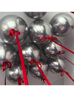 Шары хром на атласной ленте 10шт