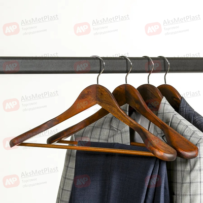 C30-5D-BR Вешалка-плечики для одежды деревянная объемная с перекладиной цвет: красное дерево