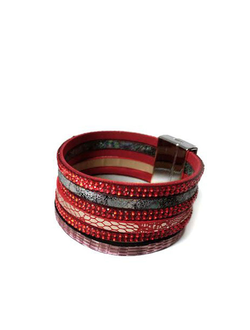 (АРТИКУЛ: 6521/61) БРАСЛЕТ ЖЕНСКИЙ, КОЖА, МЕЛКИЕ СТРАЗЫ, В КРАСНЫХ ТОНАХ, НА МАГНИТЕ