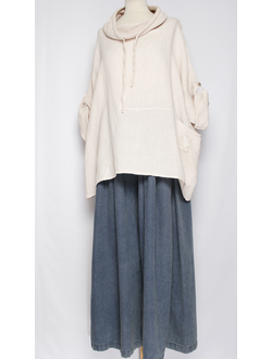 БЛУЗА ЛЁН КИМОНО "ХОМУТ КУЛИСКА" св.бежевая, белая, бежевая  до.56