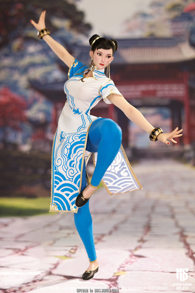 Чун Ли (серия Street Fighter) - Коллекционная ФИГУРКА 1/6 Female Fighter, Blue cloud patterned white cheongsam version (MS-011) - STAR MAN