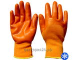 Перчатки акриловые махровые, утепленные,с ПВХ-обливом прозрачным ОРАНЖ. (код 0173)