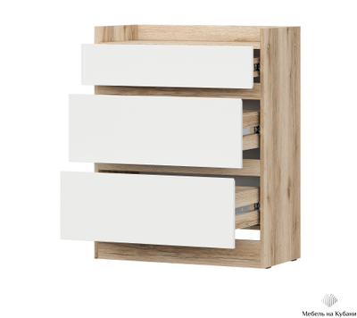 Брауни Комод 3 ящика Дуб Делано/Белый